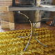 Dining table stainless steel legs and tempered glass top 70s