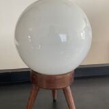 Scandinavian lamp tripod foot in teak and opaline globe 60s