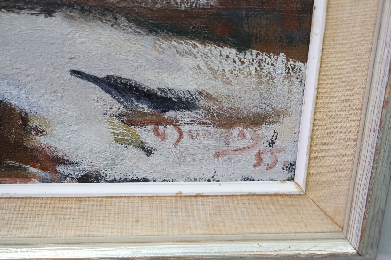 Swedish Modern Painting, Signed,  1955, Oil on Panel, Framed