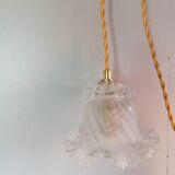 Frilly molded glass tulip walking lamp