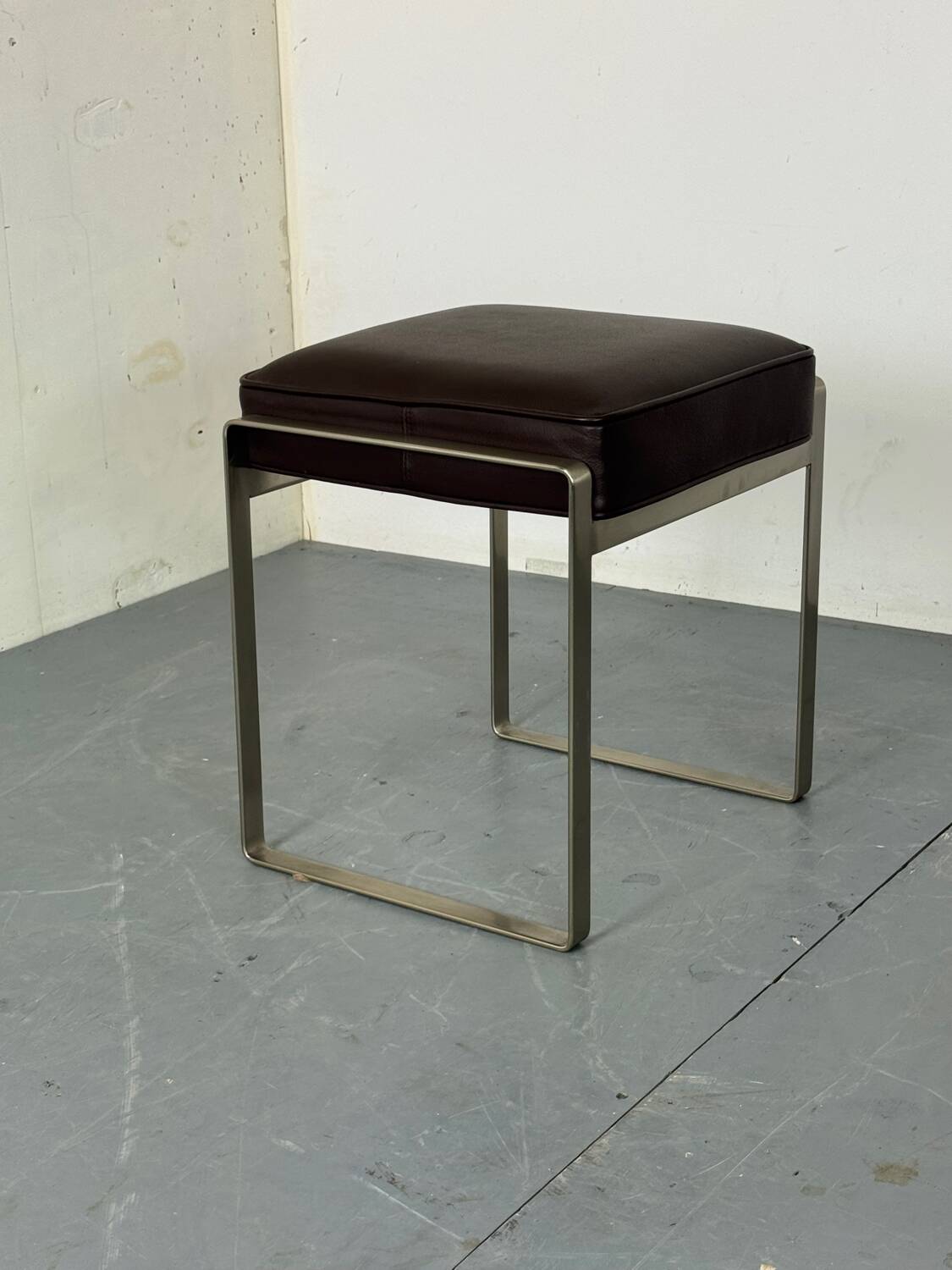 Italian Modern Steel and Brown Leather Stool by Antonio Citterio for Flexf