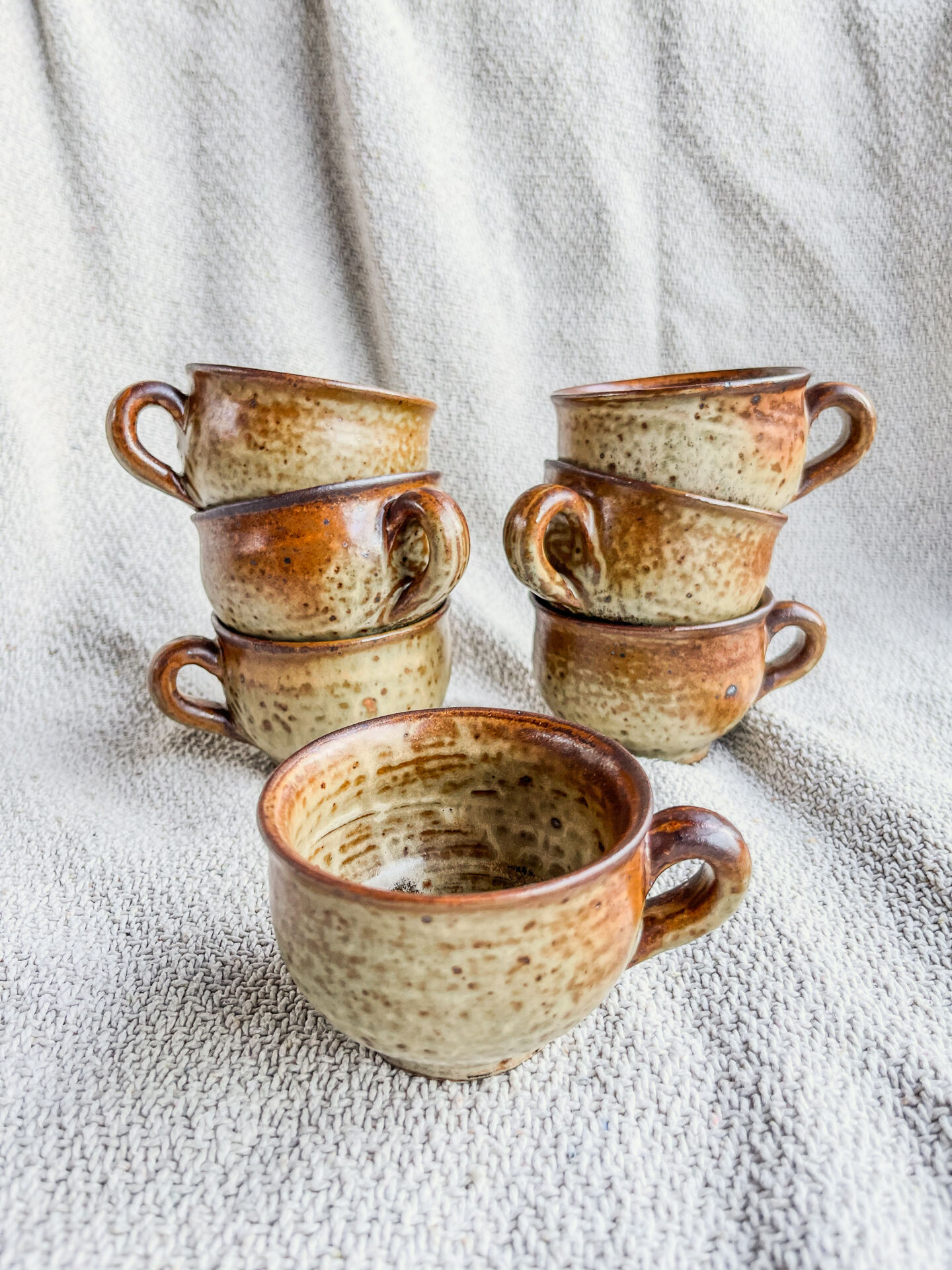 7 coffee cups in pyrite stoneware Brutalist Style