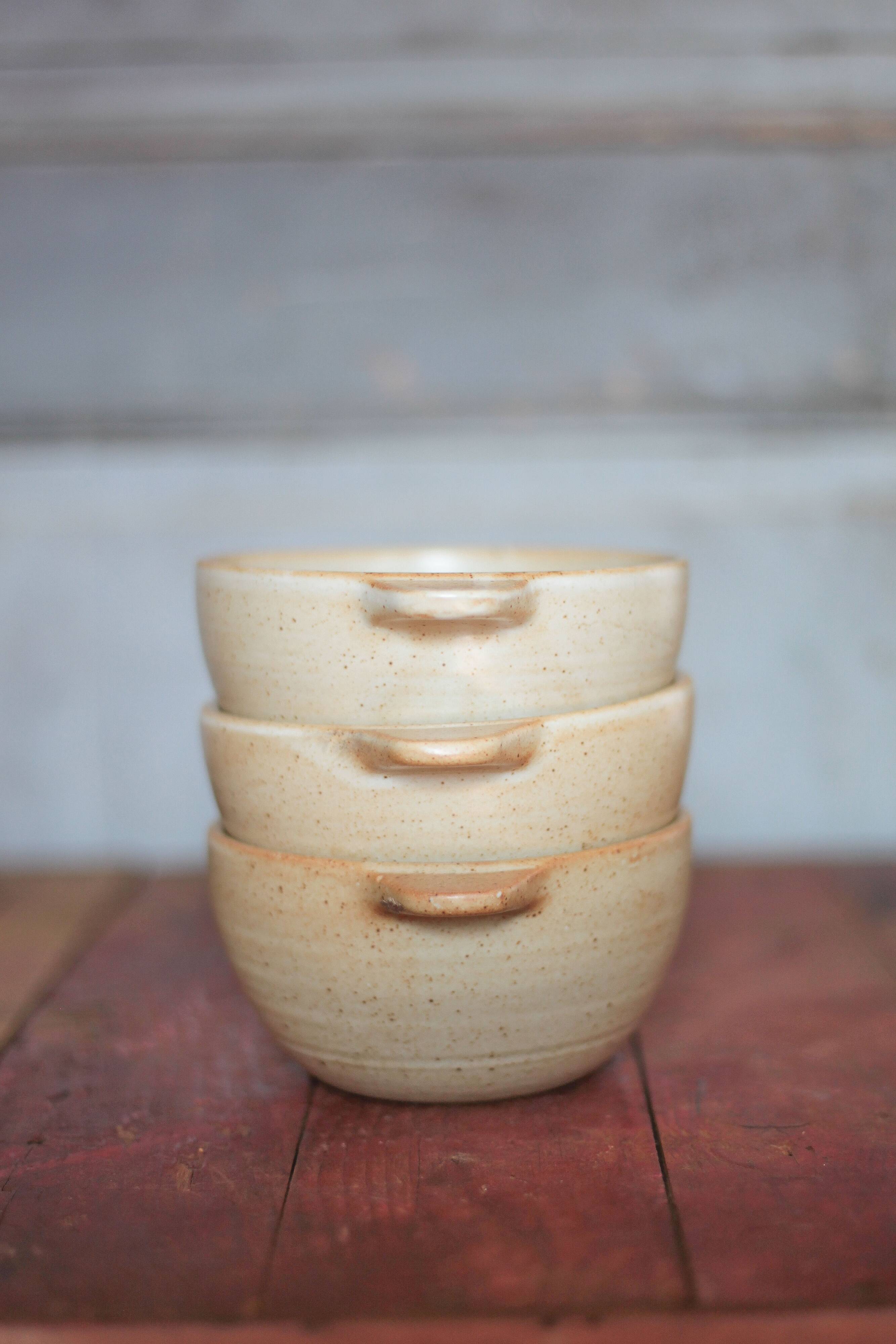 Set of 3 vintage village stoneware bowls, breakfast bowl, vintage ear bowl.