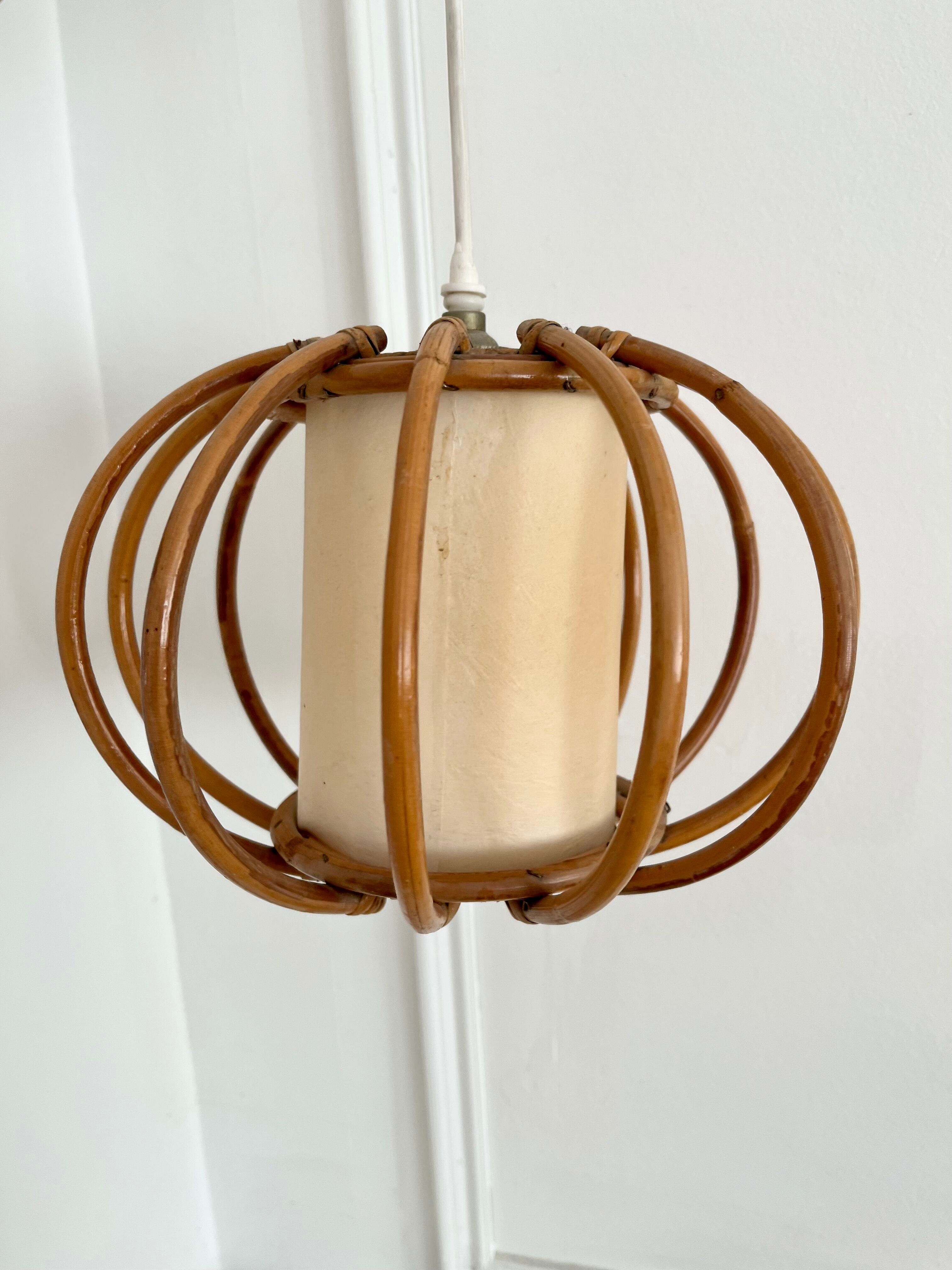 Vintage rattan chandelier 50s