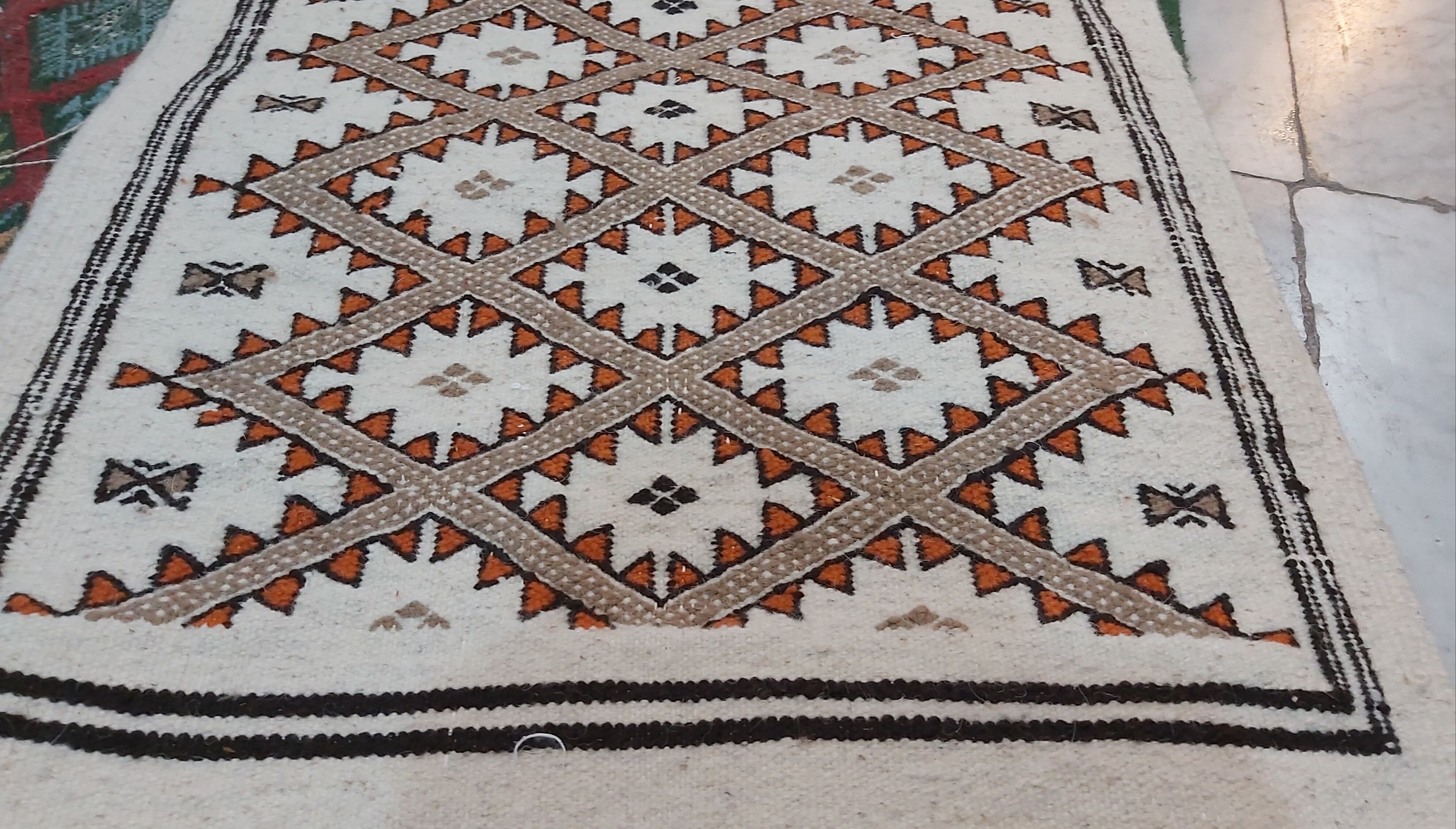 Handmade beige mergoum carpet  70x130cm