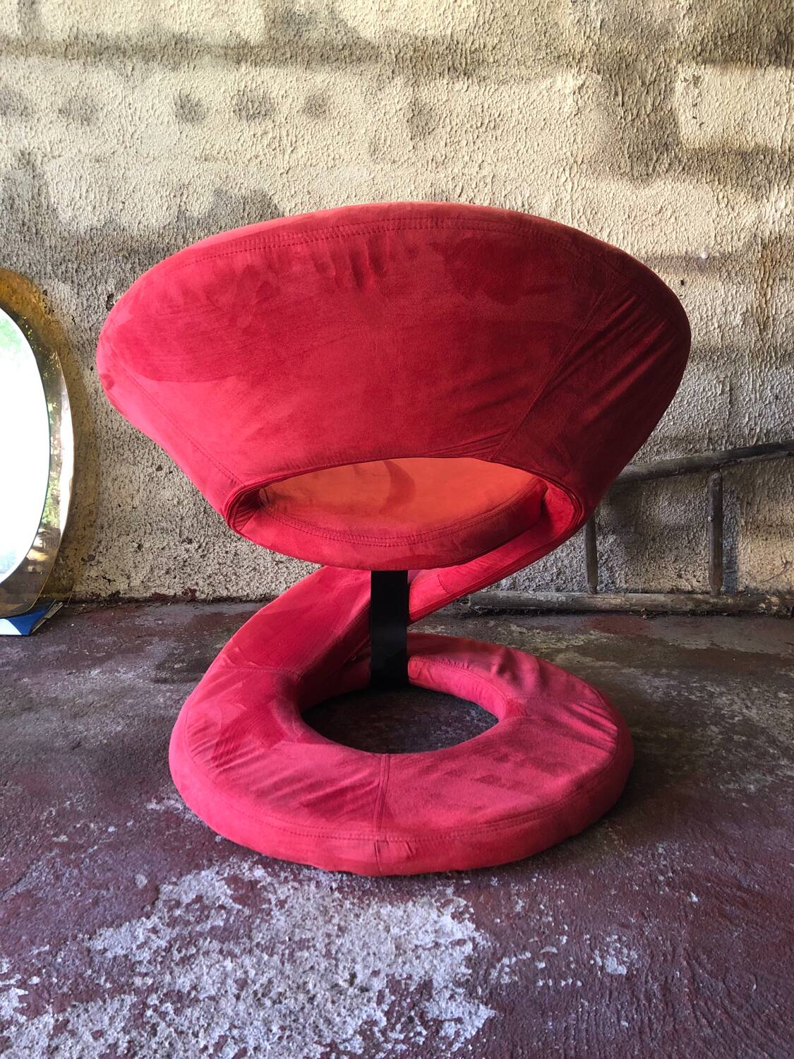 Jaymar Sculptural Post Modern Armchair with Red Spiral Ribbon, 1980s