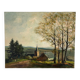 Paysage avec église, huile sur toile signé Guy Dirickx