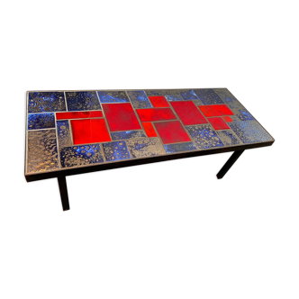 Table basse à carreaux céramique de lave émaillée années 50-60