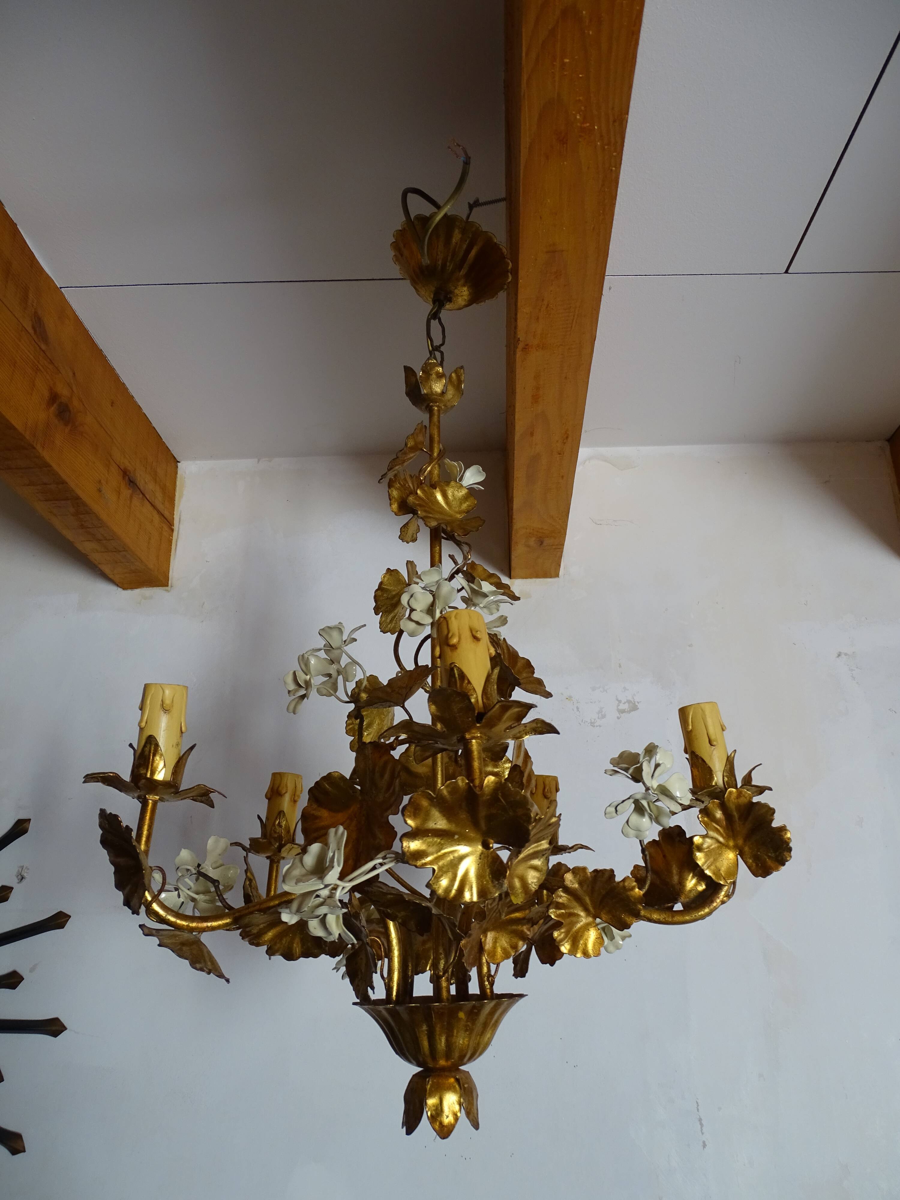 chandelier Hans Kogl gilded and enamelled leaves 1960