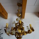 chandelier Hans Kogl gilded and enamelled leaves 1960