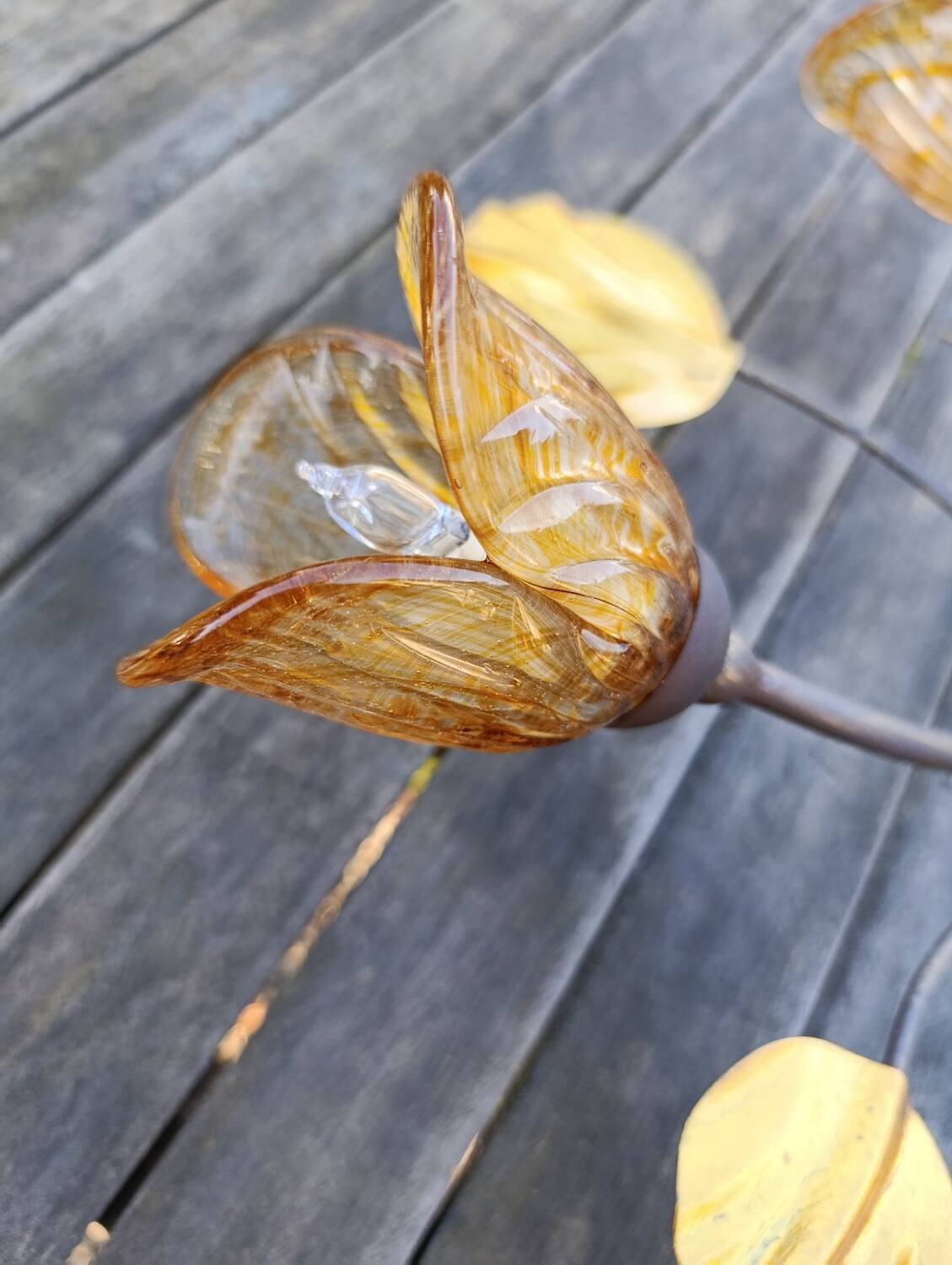 Wrought iron ceiling light with 4 arms & amber tulips | Luce Più Italy