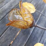 Wrought iron ceiling light with 4 arms & amber tulips | Luce Più Italy