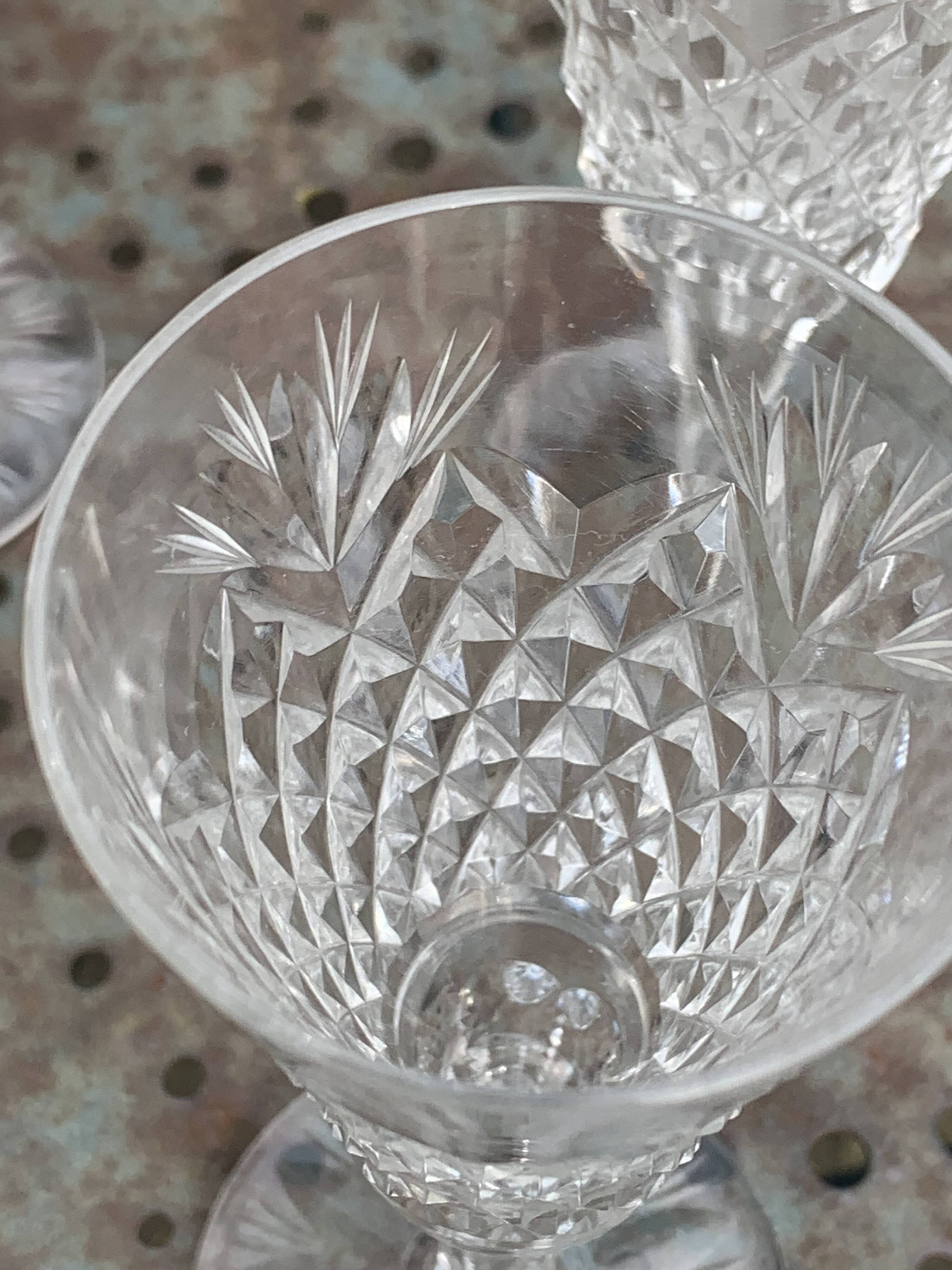 6 champagne flutes in glass and transparent crystal, antique chiseled