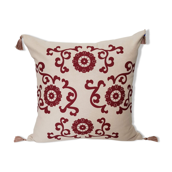Housse de coussin Hatai beige grenat - 50 x 50 — Beyit