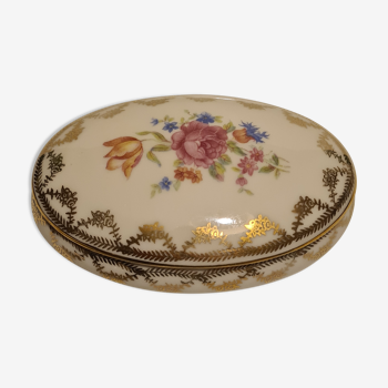 Porcelain Box Of Limoges Oval Floral Decoration