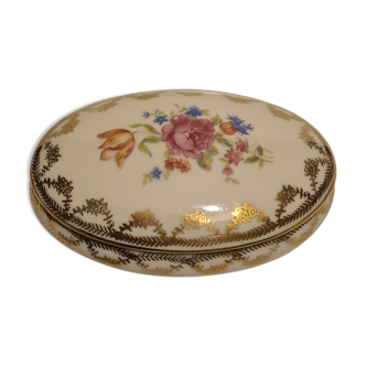 Boîte porcelaine de Limoges décor floral ovale
