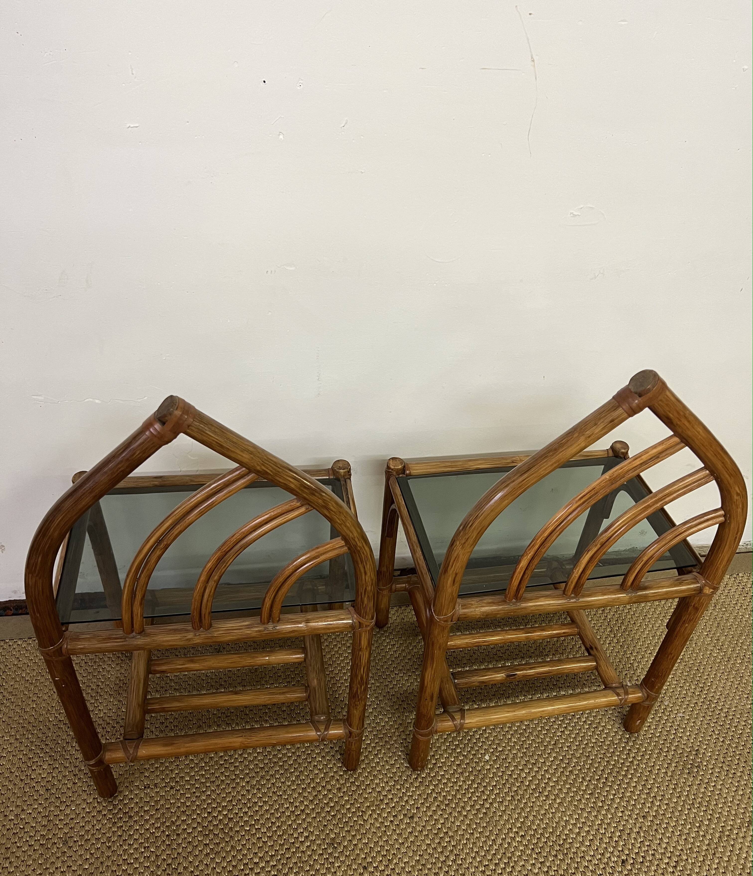 Pair of bamboo and rattan bedside tables