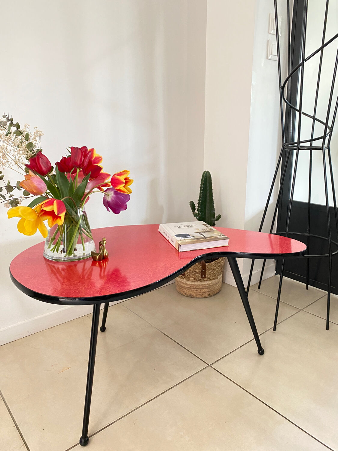 Red Formica bean coffee table