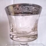 Set of 5 engraved Murano wine (or water) glasses, silver rim