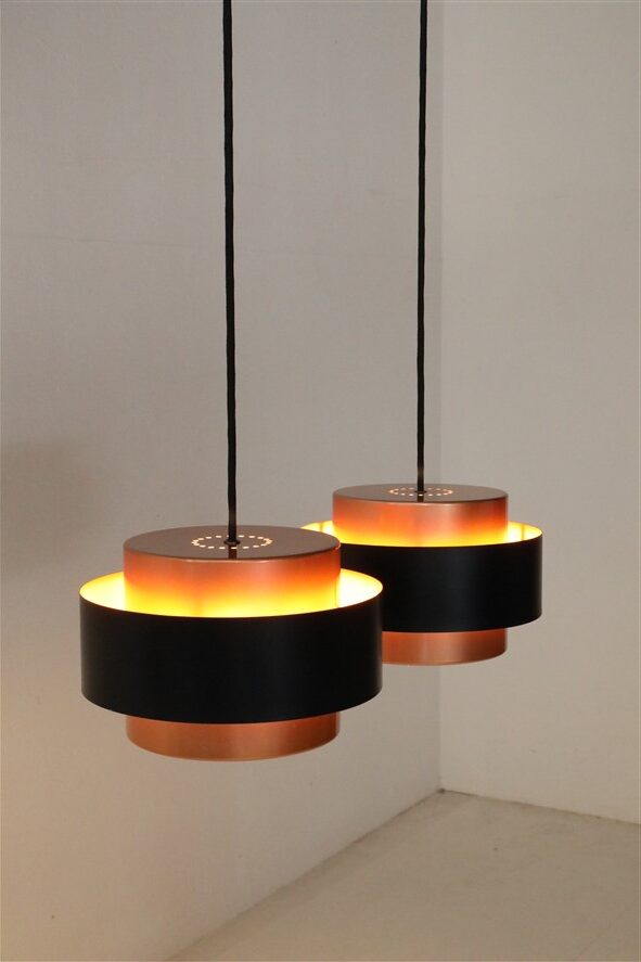 Set of 2 Fog & Mørup / Jo Hammerborg “Juno” pendant lamps / Mid-century Danish modern design / Copper / 1960s / 1970s