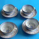 Matching cups & saucers - Chinese porcelain, translucent rice grains & Chinese gold edging