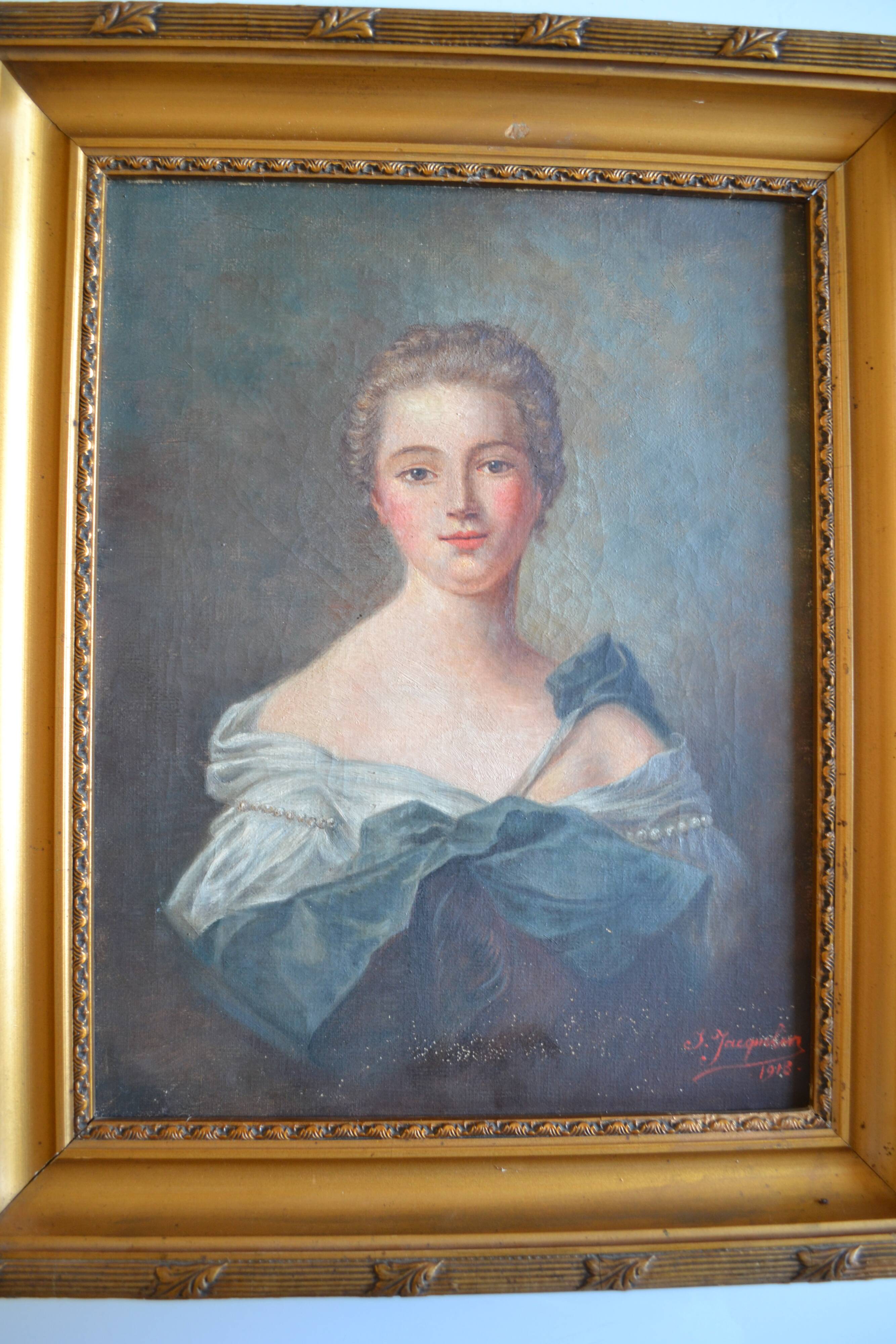 Portrait of Madame de Pompadour as Diana after Nattier painting HST