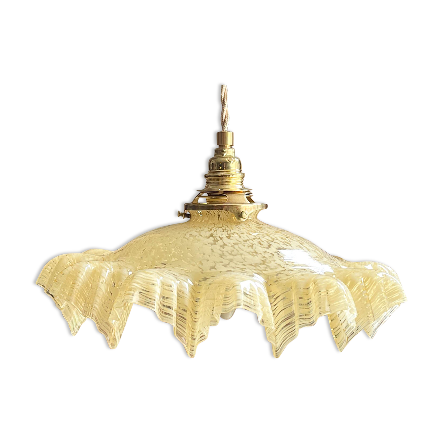 Vintage yellow pleated clichy glass portable lamp