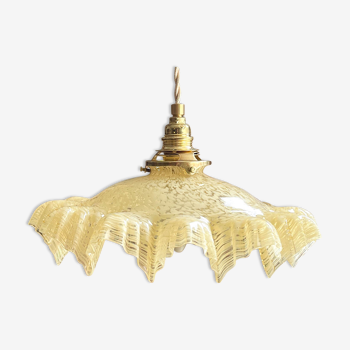 Vintage yellow pendant light in Clichy glass