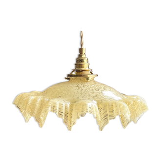 Vintage yellow pendant light in Clichy glass
