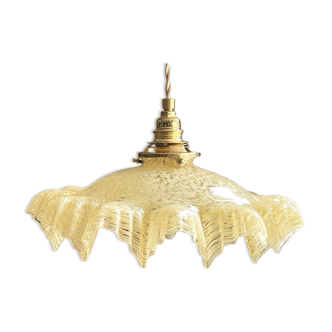 Vintage yellow pleated clichy glass portable lamp