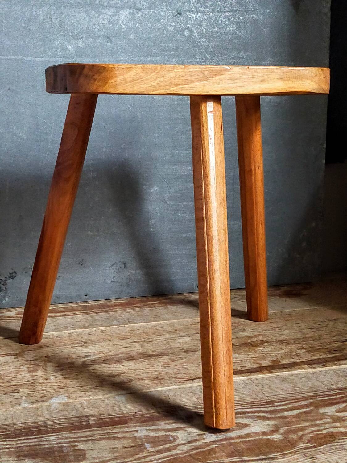 Solid wood tripod stool from the 50s