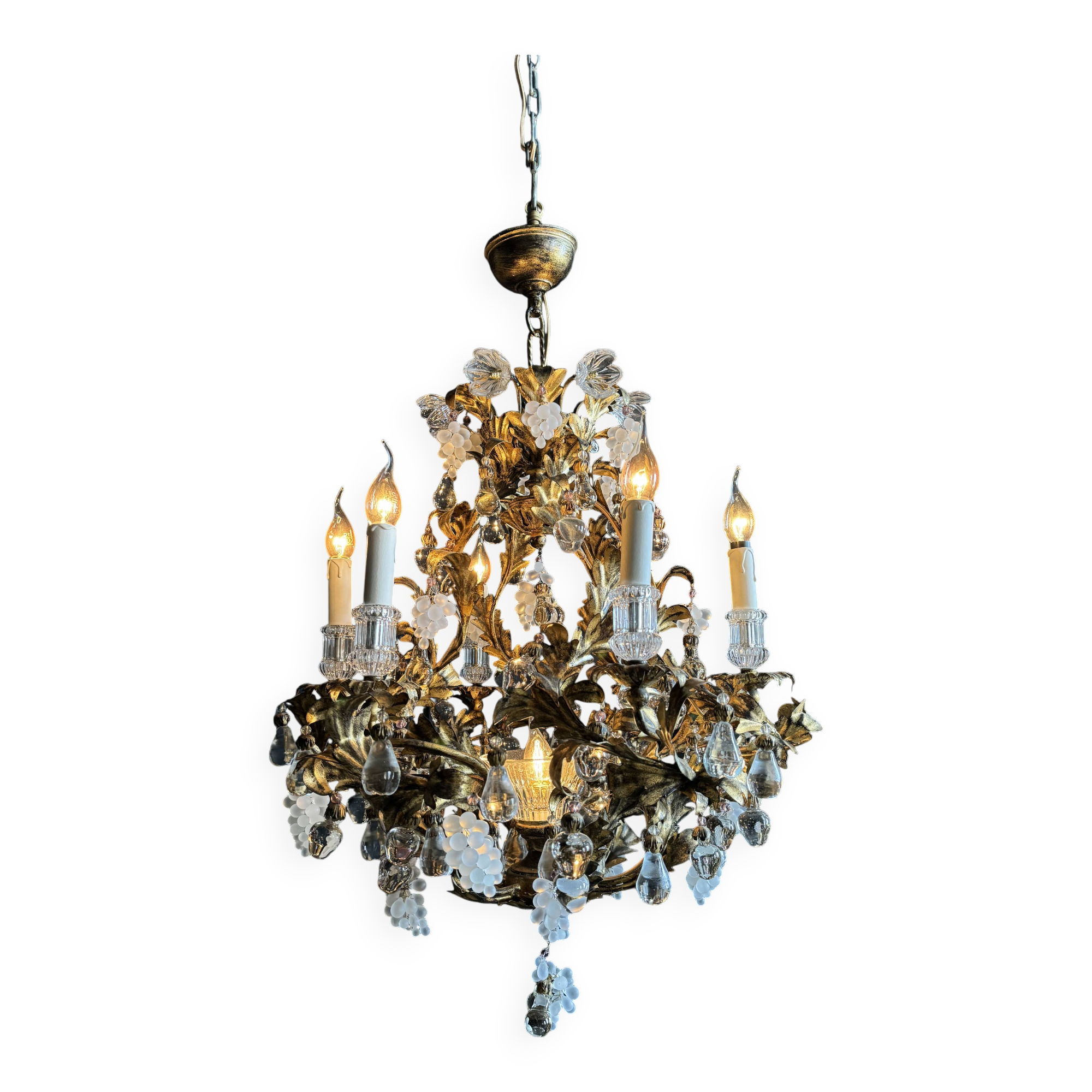 Bronze and Gold Metal Cage Chandelier from the 70s - 20th Century