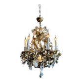 Lustre cage en bronze et métal doré, années 70