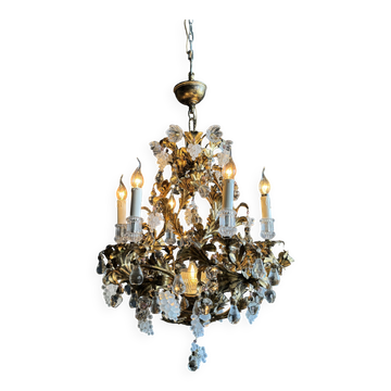 Bronze and Gold Metal Cage Chandelier from the 70s - 20th Century