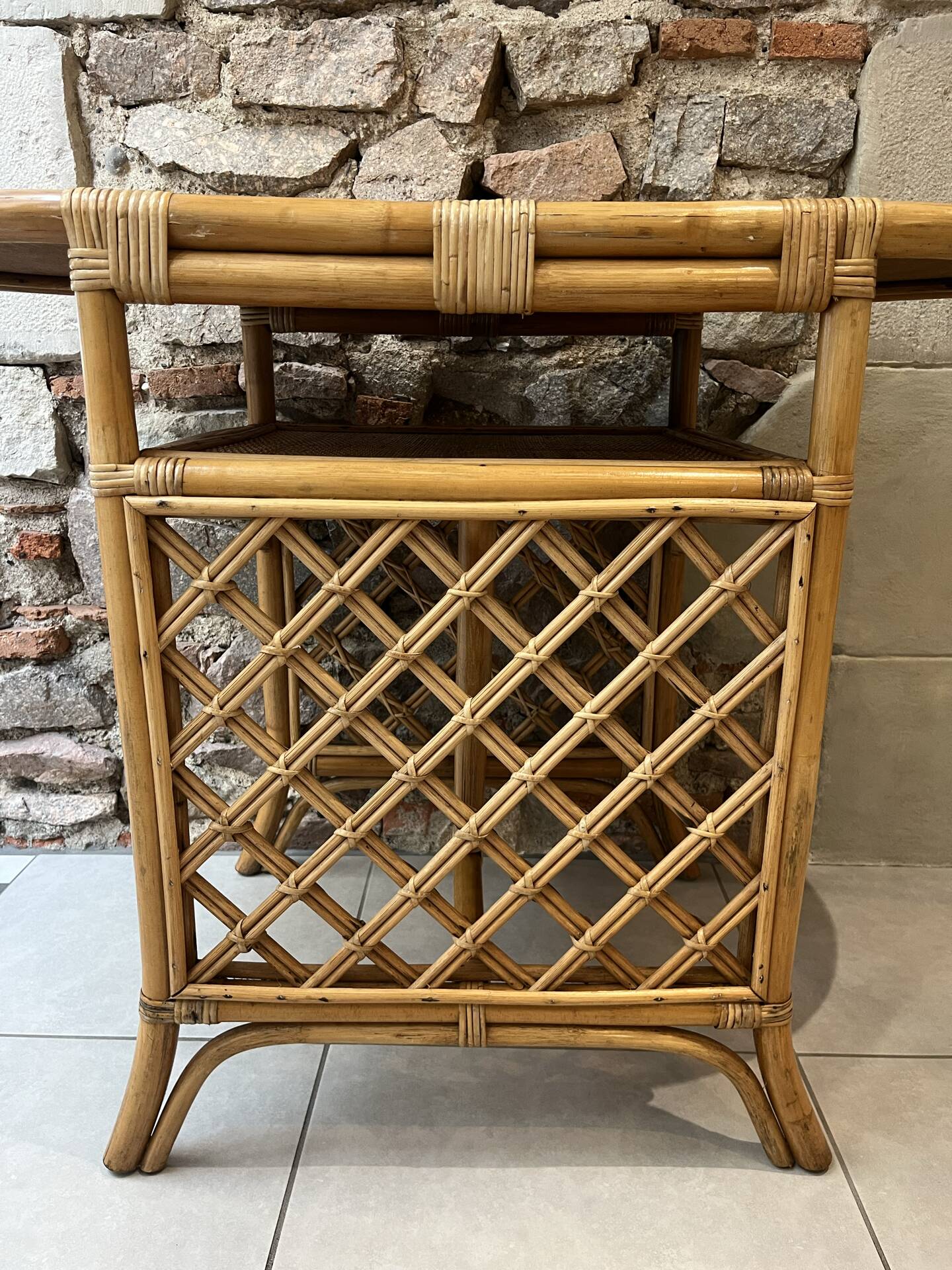 Table d'appoint, desserte en rotin, 2 niveaux