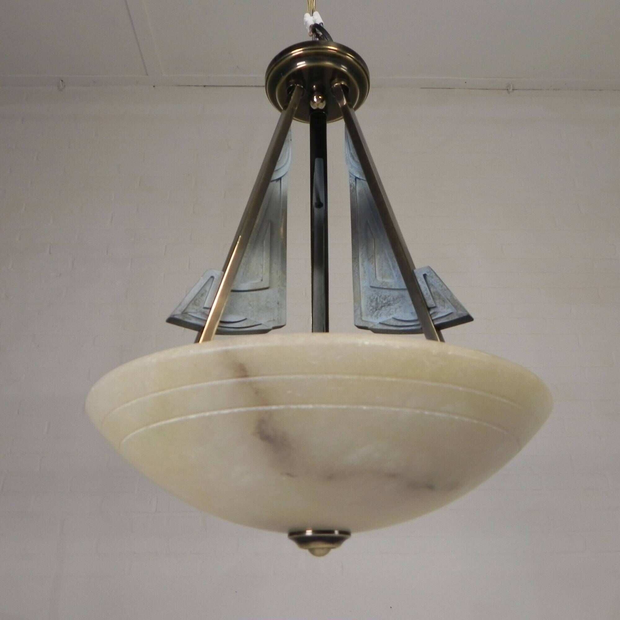 Art Deco style pendant light with alabaster shade, 1980s