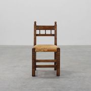 19th Century Spanish Hand-Carved oak Side Chair with Velour Seat