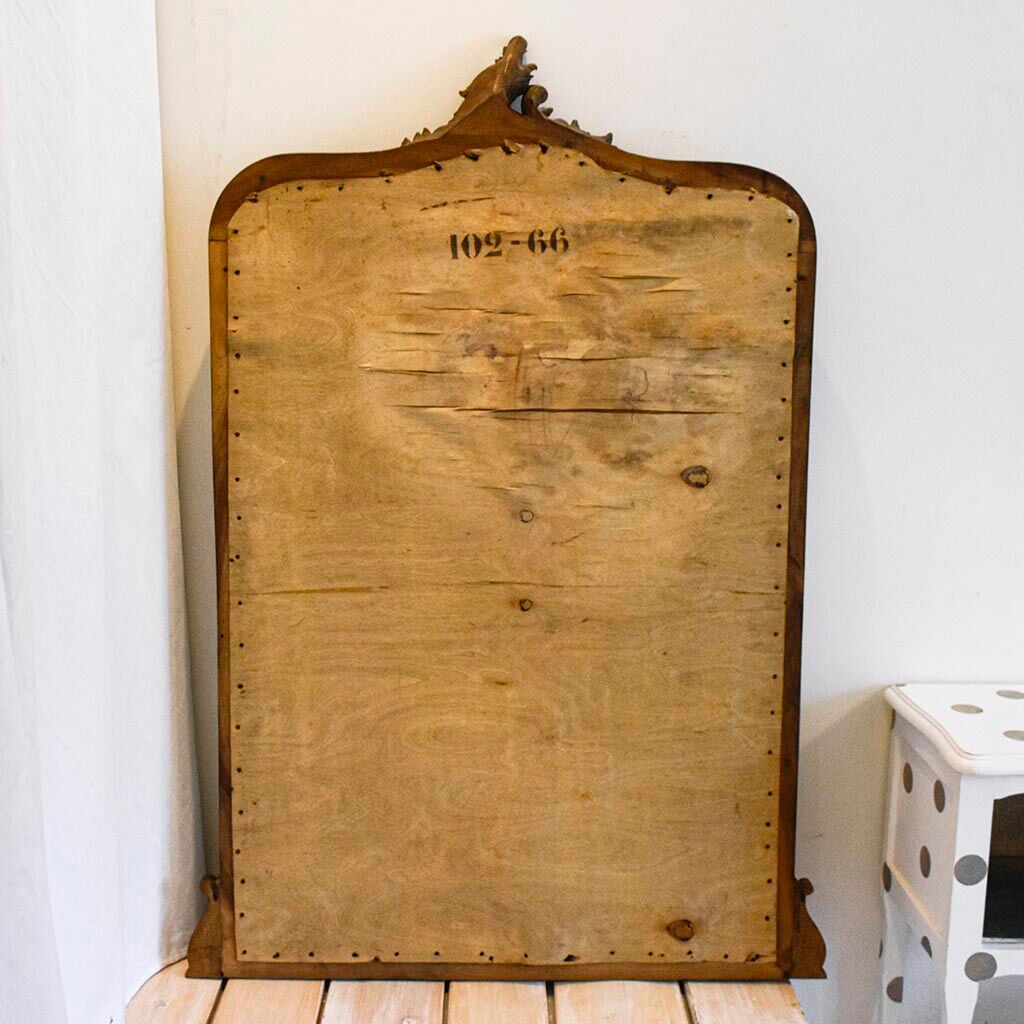 Mirror of fireplace rockery in wood pediment carved old vintage walnut 125 x 86 cm