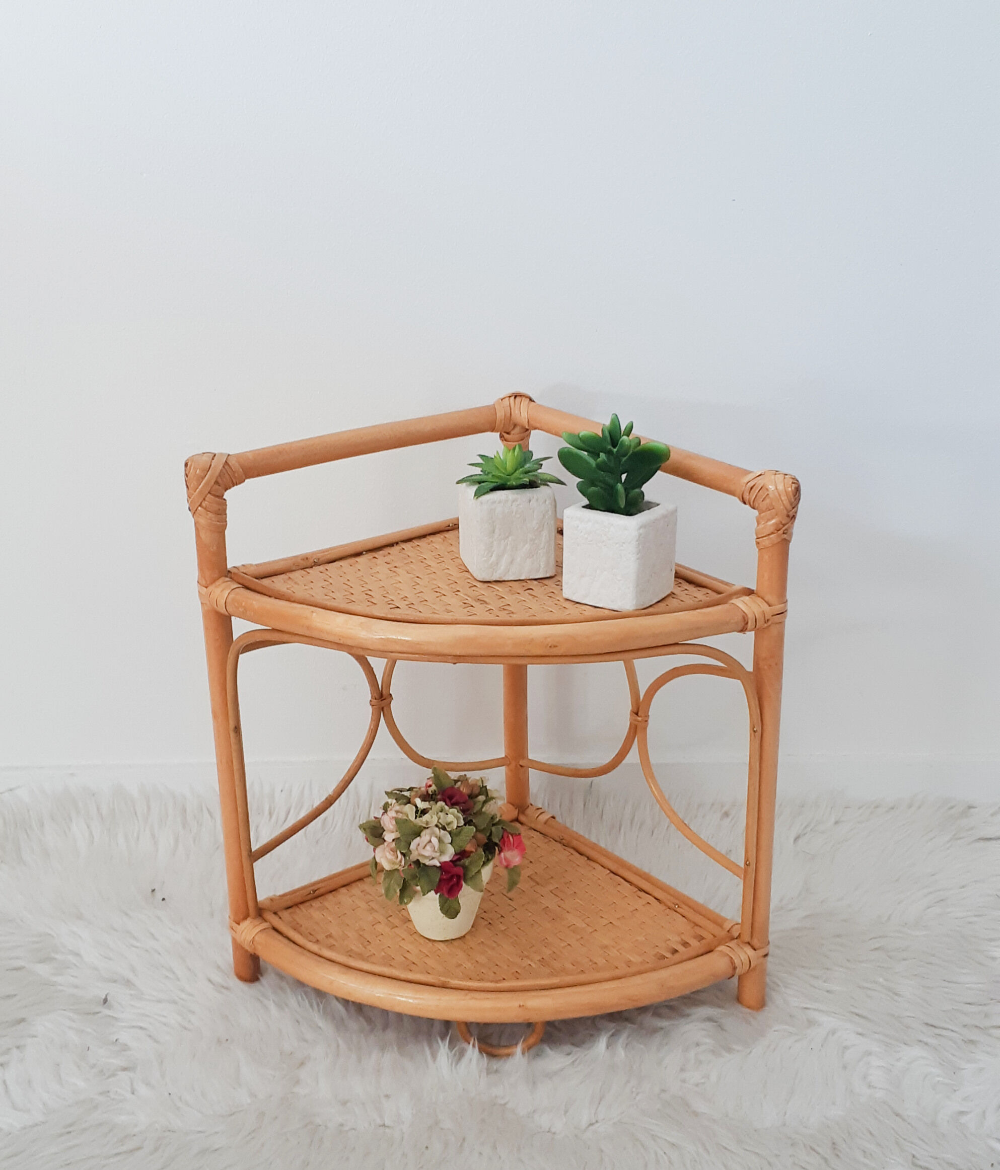 Rattan corner shelf