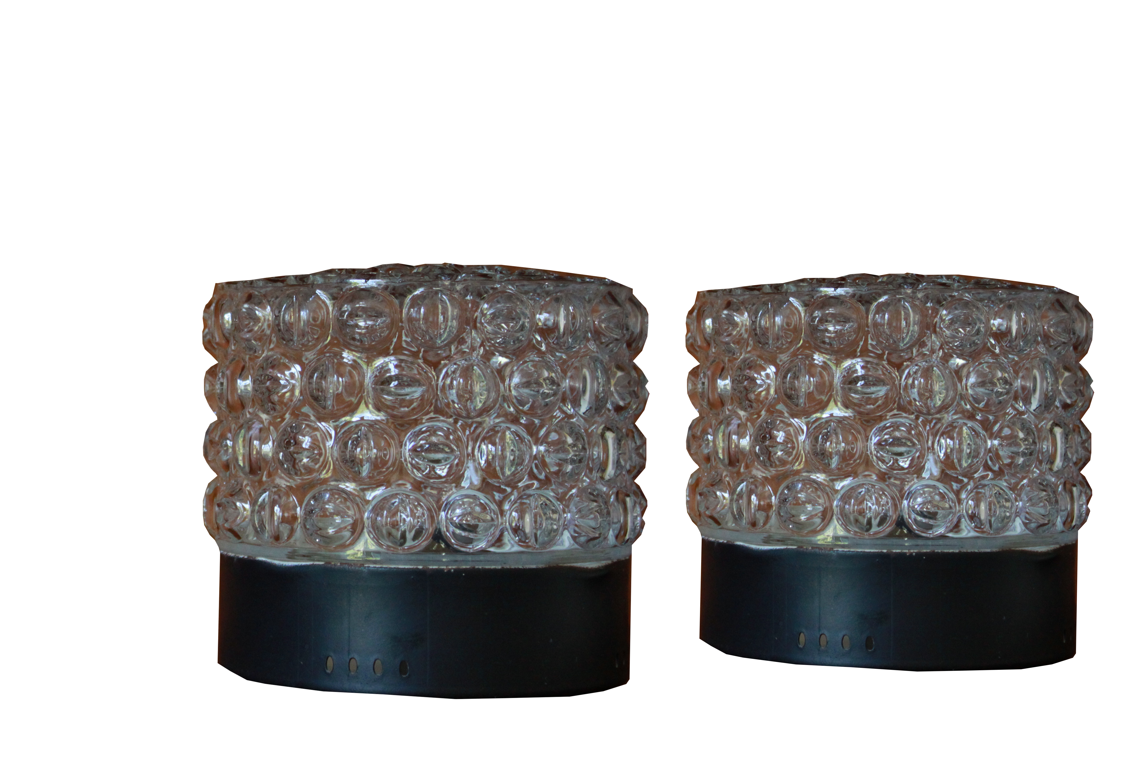 Pair of 1970 molded glass bedside lamps