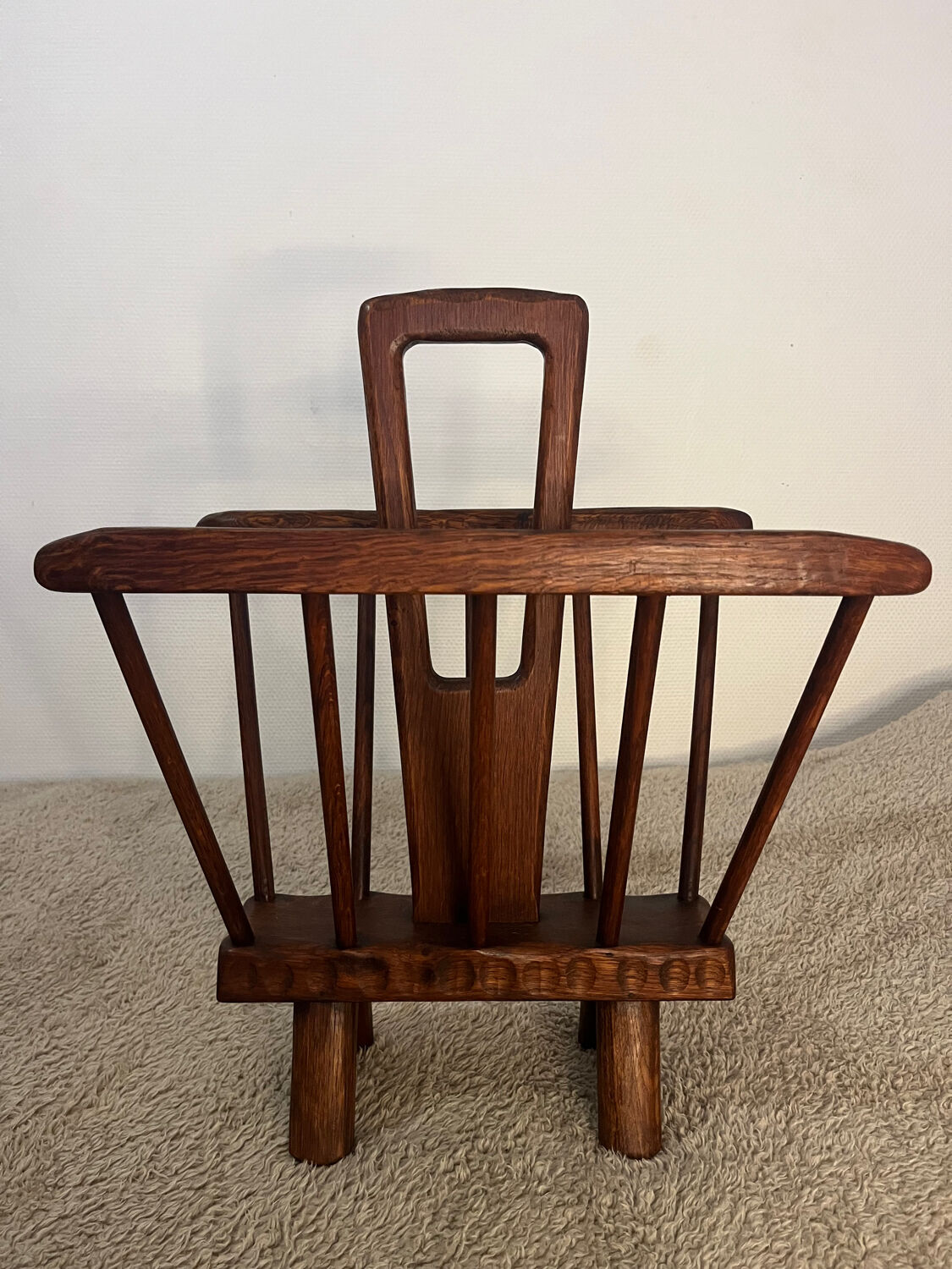 Brutalist wooden magazine holder