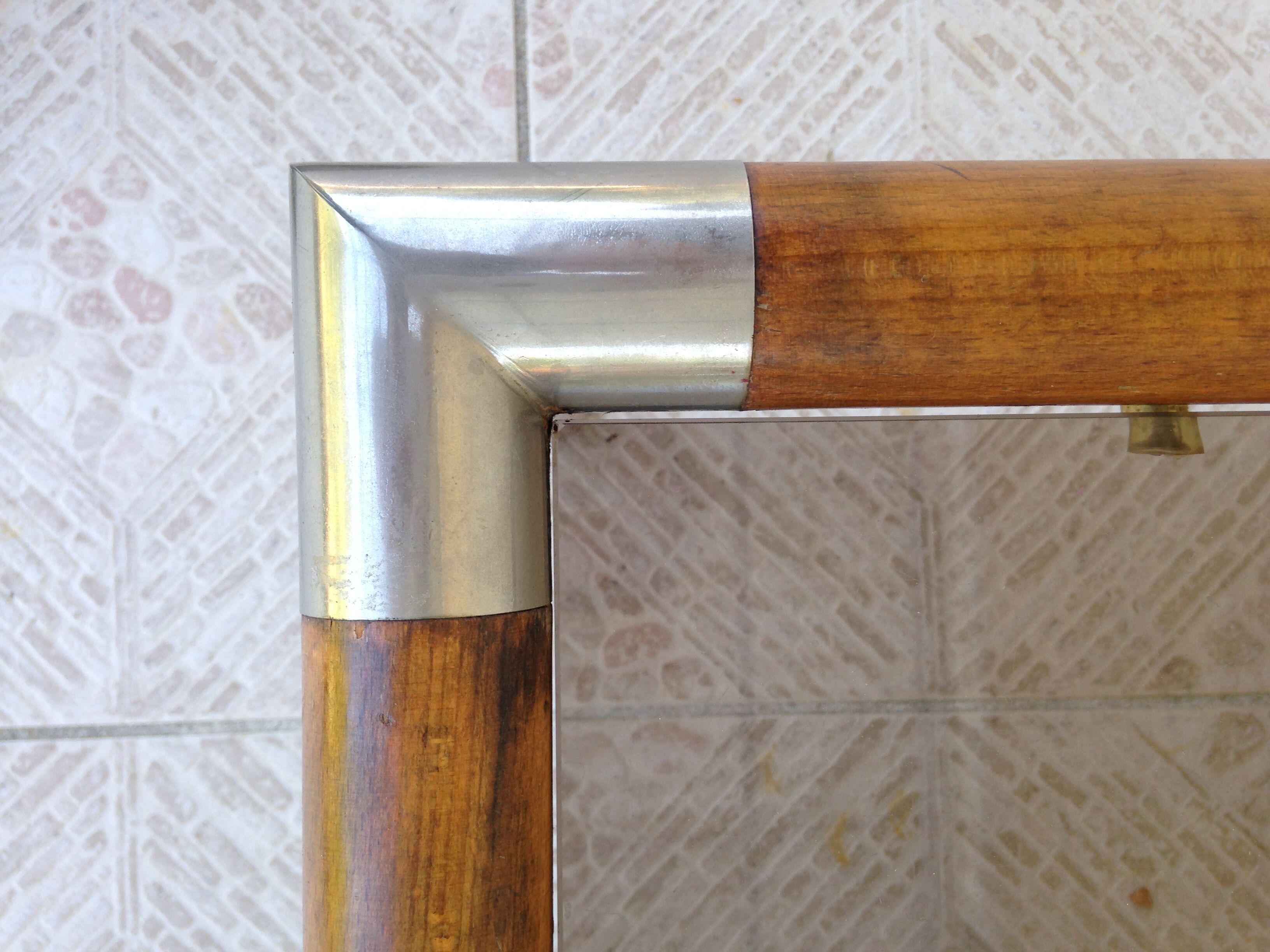 Table design bass, vintage, 70s wood and smoked glass