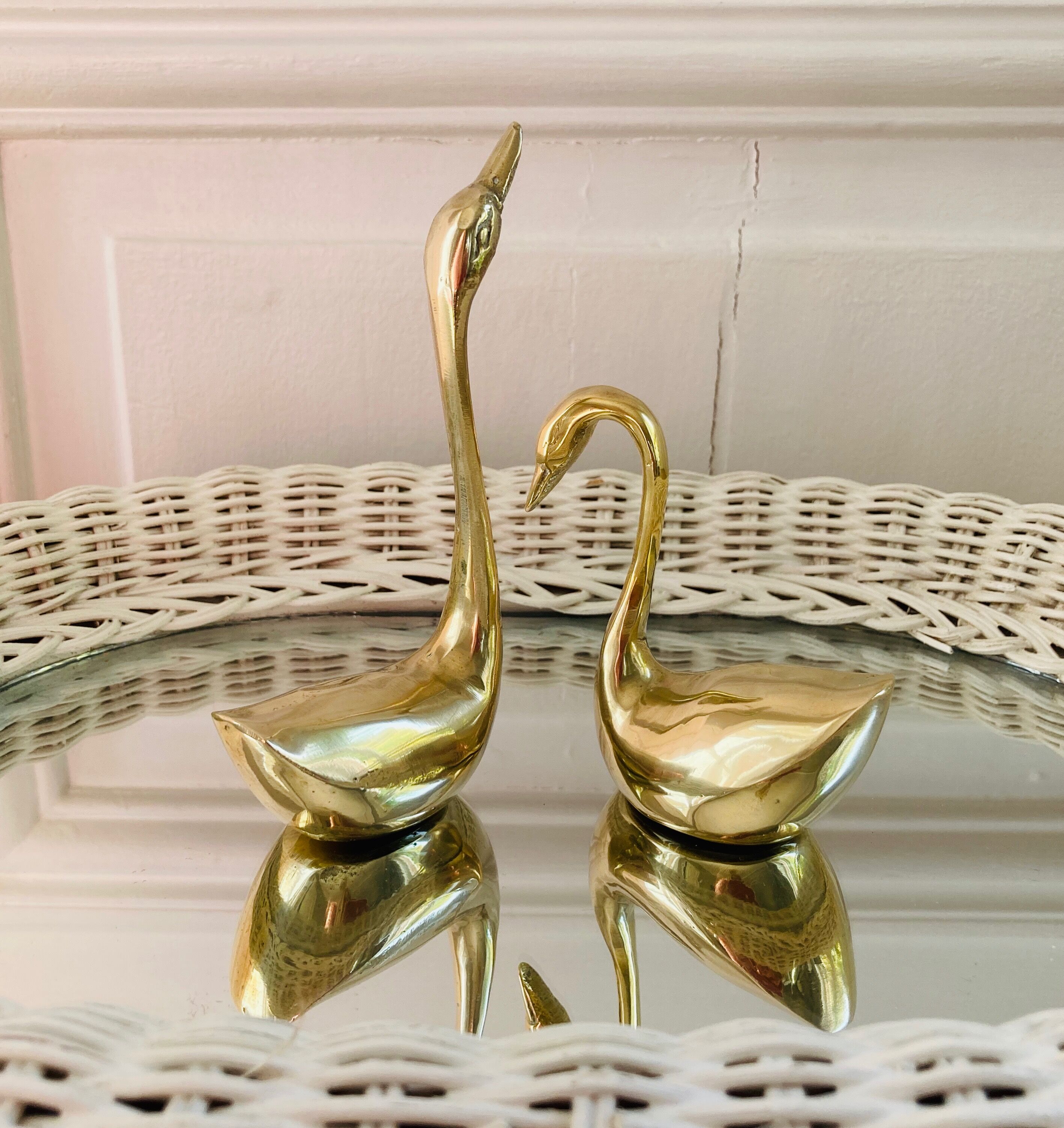 Couple of brass swans
