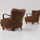 Caramel Scandinavian Art Deco Armchairs in Mongolian Sheepskin, 1950s