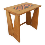 Vintage Guillerme and Chambron coffee and side table in solid oak and ceramic from the 50s and 60s