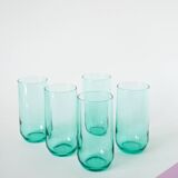 Set of 5 Long Drink water glasses in green glass, 1970