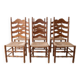 Set of 6 rustic-style chairs in wood and straw.