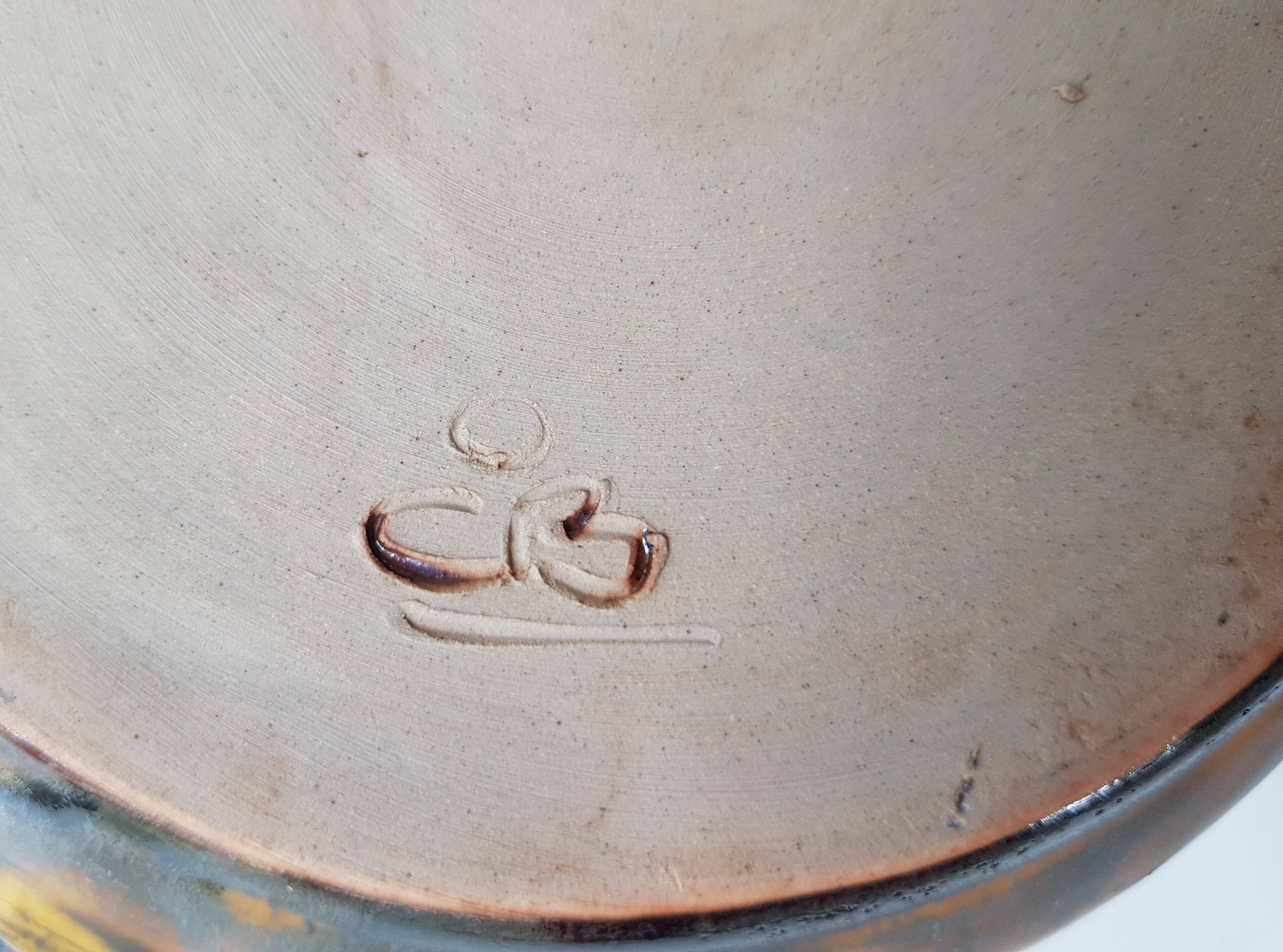 Set of teapot + 5 cups + 6 saucers in ceramic signed CB (Signature to be identified)