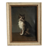 Oil on canvas portrait of a cat signed Henriette Barry 1899