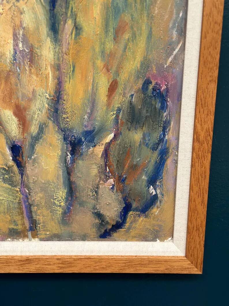 Large Swedish Oil on Panel – "Green Composition" – Signed – Vintage and Recently Framed – 77 × 41 cm (30.3 in × 16.1 in)